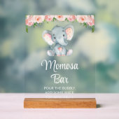 ゾウ、ピンクの花、赤ちゃんシャワー桃佐バー アクリルサイン (ニュートラル)