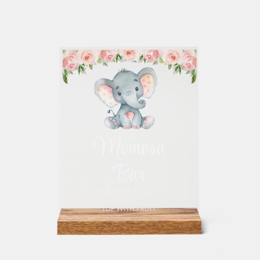ゾウ、ピンクの花、赤ちゃんシャワー桃佐バー アクリルサイン (正面)