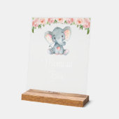 ゾウ、ピンクの花、赤ちゃんシャワー桃佐バー アクリルサイン (傾斜)