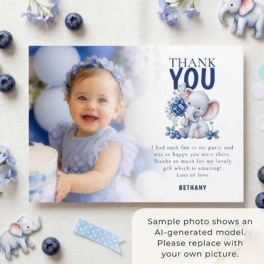 ゾウ ブルーベリー 写真 1歳の誕生日おめでとう カード