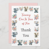 ゾウ&ボホジャングルフラワーズサンキューカード 招待状 (正面/裏面)