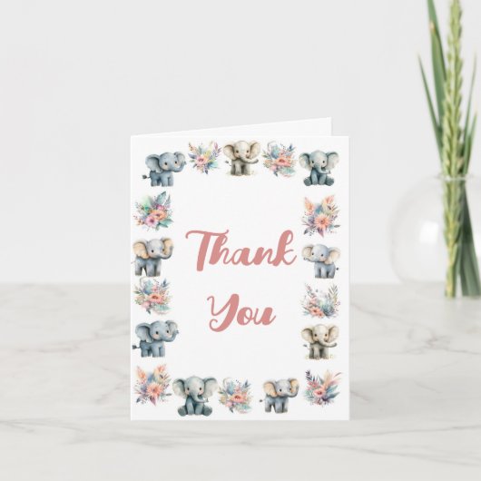 ゾウ&ボホジャングルフラワーズサンキューカード 招待状 (正面)