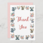 ゾウ&ボホジャングルフラワーズサンキューカード 招待状 (正面/裏面)