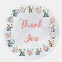ゾウ&ボホジャングル灰色のステッカーに花 ラウンドシール