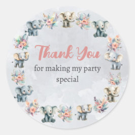 ゾウ&ボホジャングル灰色のステッカーに花 ラウンドシール