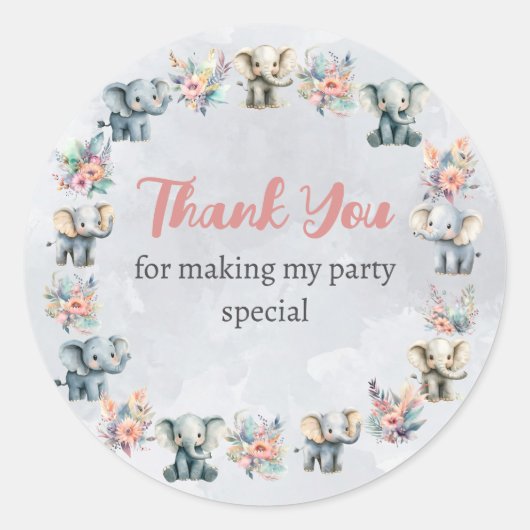 ゾウ&ボホジャングル灰色のステッカーに花 ラウンドシール (正面)