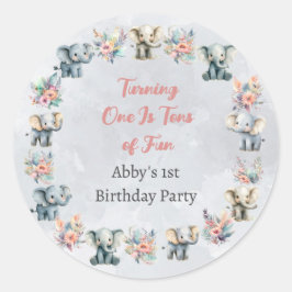 ゾウ&ボホジャングル灰色のステッカーに花 ラウンドシール