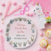 ゾウ&ボホジャングル花オンピンク誕生日 ペーパープレート (パーティー)