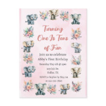 ゾウ&ボホジャングル花オンピンク誕生日