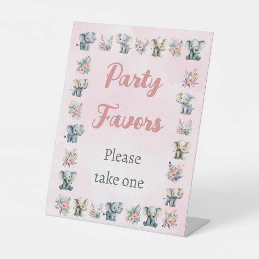 ゾウ&ボホジャングル花オンピンク誕生日 台座サイン (正面)