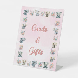 ゾウ&ボホジャングル花オンピンク誕生日 台座サイン