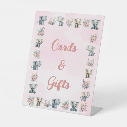 ゾウ&ボホジャングル花オンピンク誕生日 台座サイン (正面)