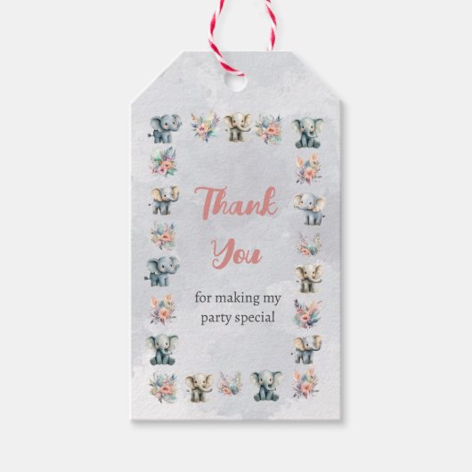 ゾウ&ボーホジャングルの花オングレー誕生日 ギフトタグ (正面)