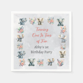 ゾウ&ボーホジャングルの花オングレー誕生日 スタンダードカクテルナプキン