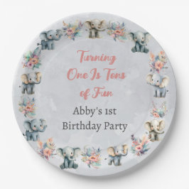 ゾウ&ボーホジャングルの花オングレー誕生日 ペーパープレート