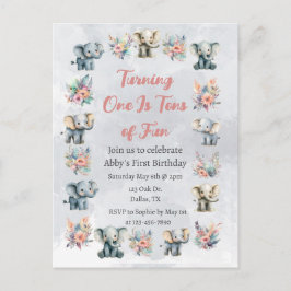 ゾウ&ボーホジャングルの花オングレー誕生日 ポストカード