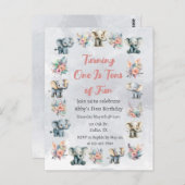 ゾウ&ボーホジャングルの花オングレー誕生日 ポストカード (正面/裏面)