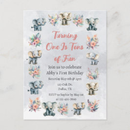 ゾウ&ボーホジャングルの花オングレー誕生日 ポストカード