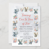 ゾウ&ボーホジャングルの花オングレー誕生日 マグネット招待状 (正面)