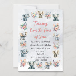 ゾウ&ボーホジャングルの花オングレー誕生日 マグネット招待状