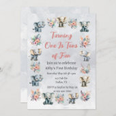 ゾウ&ボーホジャングルの花オングレー誕生日 招待状 (正面/裏面)