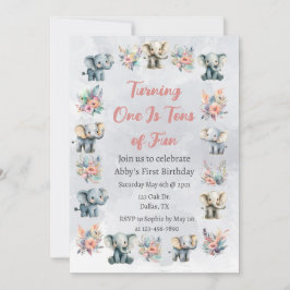 ゾウ&ボーホジャングルの花オングレー誕生日 招待状