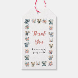 ゾウ&ボーホジャングルフラワーズ誕生日 ギフトタグ