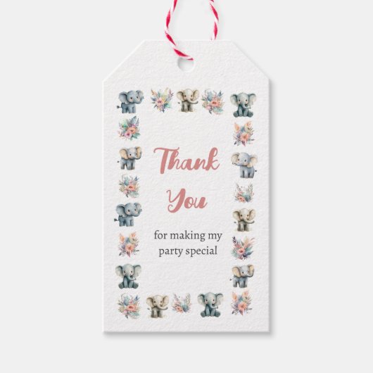 ゾウ&ボーホジャングルフラワーズ誕生日 ギフトタグ (正面)