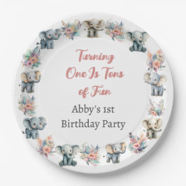 ゾウ&ボーホジャングルフラワーズ誕生日 ペーパープレート