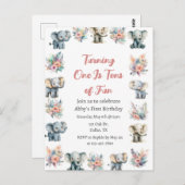 ゾウ&ボーホジャングルフラワーズ誕生日 ポストカード (正面/裏面)