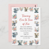 ゾウ&ボーホジャングルフラワーズ誕生日 ポストカード (正面/裏面)