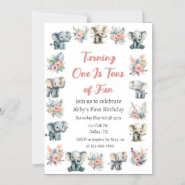 ゾウ&ボーホジャングルフラワーズ誕生日 マグネット招待状