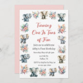 ゾウ&ボーホジャングルフラワーズ誕生日 招待状 (正面/裏面)