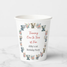 ゾウ&ボーホジャングルフラワーズ誕生日 紙コップ