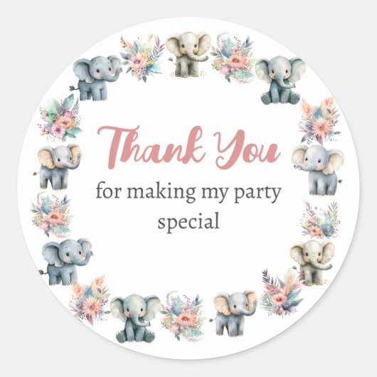 ゾウ&ボーホジャングル花誕生日シール ラウンドシール (正面)