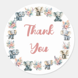 ゾウ&ボーホジャングル花誕生日シール ラウンドシール