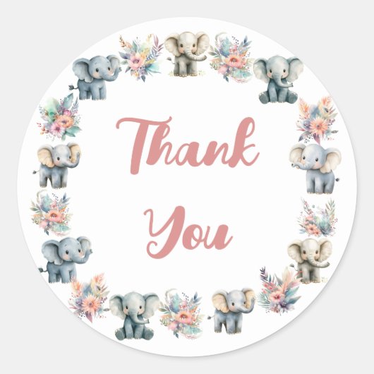 ゾウ&ボーホジャングル花誕生日シール ラウンドシール (正面)