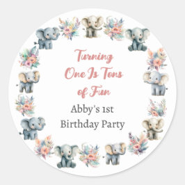 ゾウ&ボーホジャングル花誕生日シール ラウンドシール