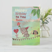 ゾウ、マウス&フクロウイラストレーション誕生日カード シーズンカード (スタンド正面)