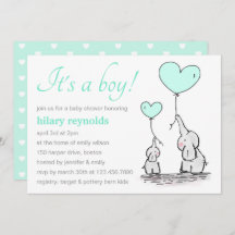 ゾウ |ミントグリーンハートバルーン赤ちゃんシャワー