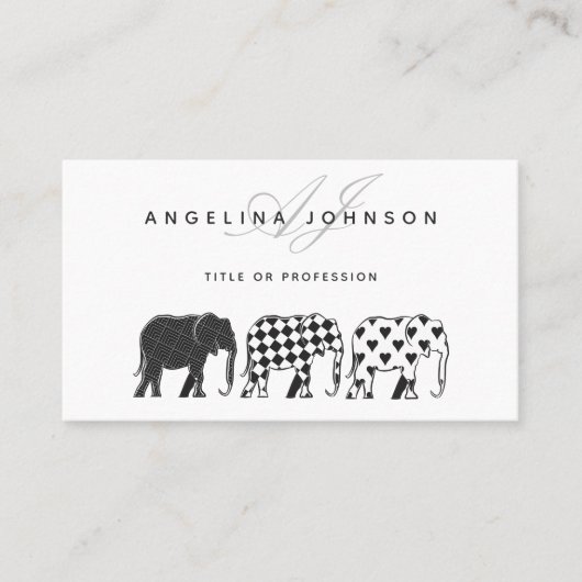 ゾウ、白黒パターンプロフェッショナル 名刺 (正面)