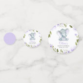 ゾウ、紫の水彩花、赤ちゃんシャワー コンフェッティ (正面)