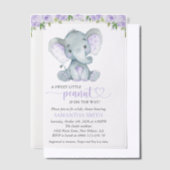 ゾウ、紫の水彩花、赤ちゃんシャワー ベラム紙招待状 (オフセット)