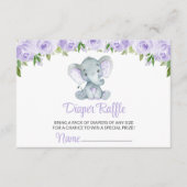 ゾウ、紫色の水彩花、おむつラッフル エンクロージャーカード (正面)
