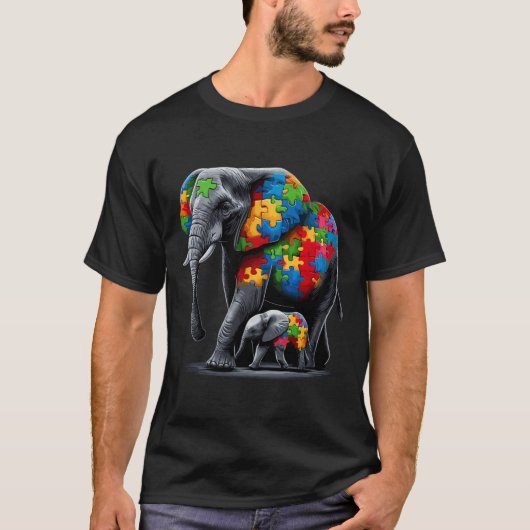 ゾウ 自閉症啓発 自閉症の母 Tシャツ (正面)