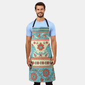 ゾウ、花、民族のパタストライプのーン エプロン (着用した状態)