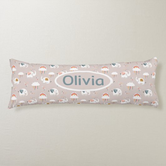 ゾウ、雲、虹（名前） ボディピロー (正面)