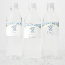 ゾウ、青い水色の花、赤ちゃんシャワー ペットボトルラベル