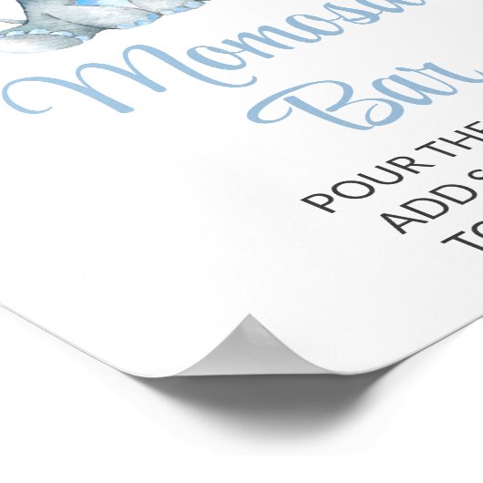 ゾウ、青い花、赤ちゃんシャワー桃佐バー ポスター (角)