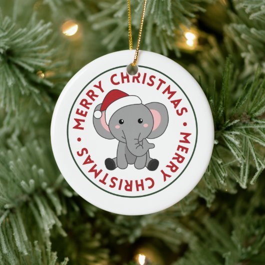 ゾウCクリスマス雪の冬の動物 セラミックオーナメント (ツリー)